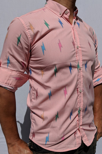 Coral Lightning Button Up