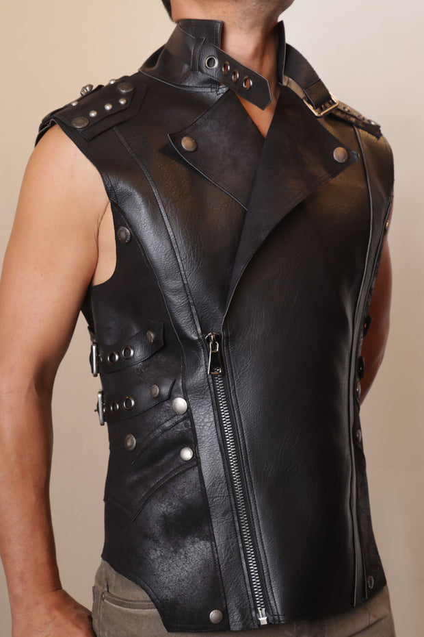 Gypsy Leather Vest Punk Rock Cowboy WaistCoat - Main Image
