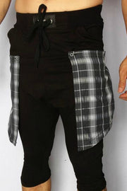 Plaid-Flap Grunge Harem Shorts