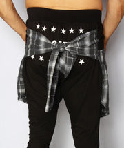 Plaid-Flap Grunge Harem Shorts