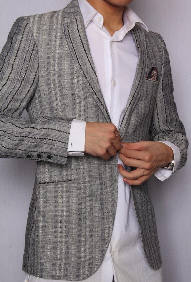 Quilting Dotted Stripe Blazer
