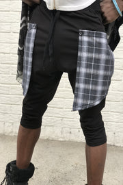 Plaid-Flap Grunge Harem Shorts