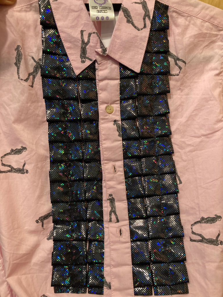 holographic dress shirt Pastel Holographic Button Down, Y2K Psychedelic Button Up, Solarpunk Rave Outfit, Rainbow Prism Festival Shirt, Vaporwave Partywear Blouse